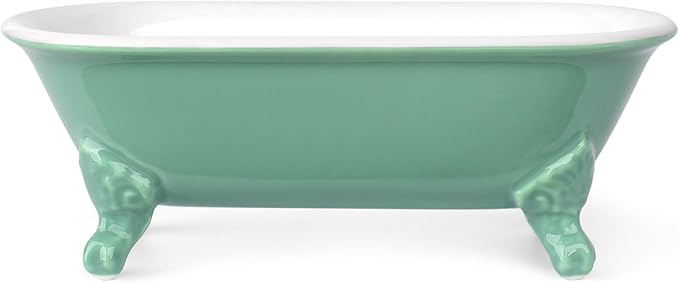 6.5" Ceramic Mini Decorative Clawfoot Bathtub Bar Soap Dish, Kitchen Sponge Holder and Shower Tray for Bathroom, 1 Pack(Mermaid)