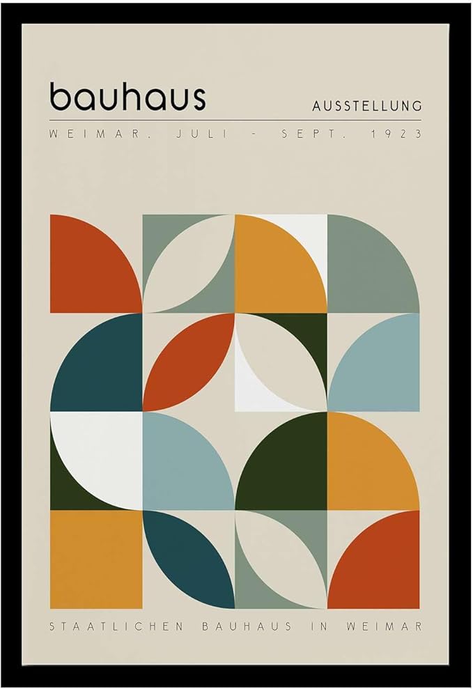 AnenaXean Poster Wall Art Picture Bauhaus Exhibition Poster Geometric Print Abstract Wall Art Mid Century Modern Beige Orange Sage Decor Bedroom and Kitchen Office Wall Decoration 8x12inch Solid wood