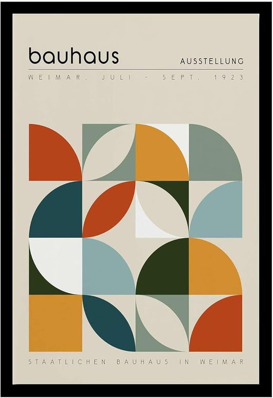 AnenaXean Poster Wall Art Picture Bauhaus Exhibition Poster Geometric Print Abstract Wall Art Mid Century Modern Beige Orange Sage Decor Bedroom and Kitchen Office Wall Decoration 8x12inch Solid wood