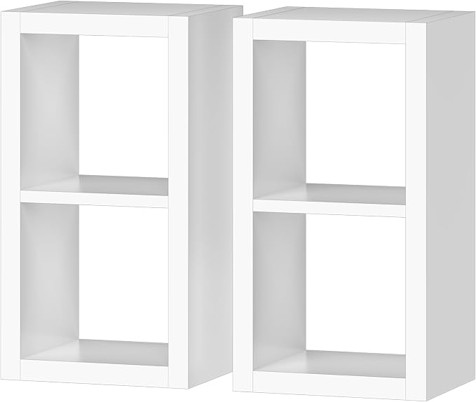 furtble 2-Pack Bookshelf Storage, 2 Cube Storage Organizer, Modern Wood Open Bookcase, Multifunctional Display Shelf for Living Room, Bedroom, Home Office, White