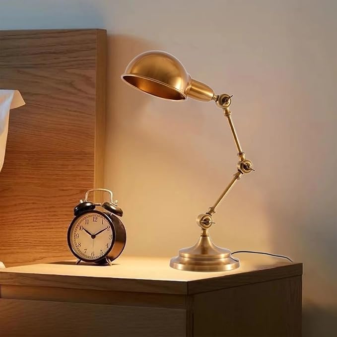 Vintage Desk Lamp Swing Arm Reading Light Adjustable Goose Neck Architect Table Bedroom Nightstand Bedside for Home(Gold)