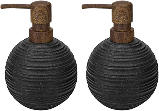 2pcs Hand Soap Dispenser Set, Sandstone Textured Resin Liquid Soap Dispenser for Bathroom Countertop, Heavy & Sturdy Dish Wash Soap Dispensers for Kitchen, Matte Black