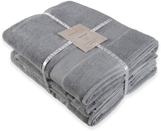 Maisonette Elegance 100% Organic Cotton Turkish Bathroom Towels Set, Ideal Quick Dry Luxury Washcloths, Hand & Large Luxury Bath Towels for Shower (6 Pack), Light Gray (Shore)