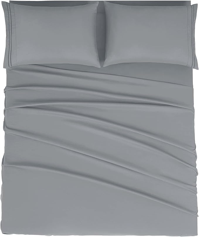 Mejoroom Queen Size Sheet Set - Hotel Luxury 1800 Bedding Sheets & Pillowcases - Deep Pocket Fitted Sheet, Soft, Breathable, Wrinkle & Fade Resistant - 4 Piece (Queen,Gray)