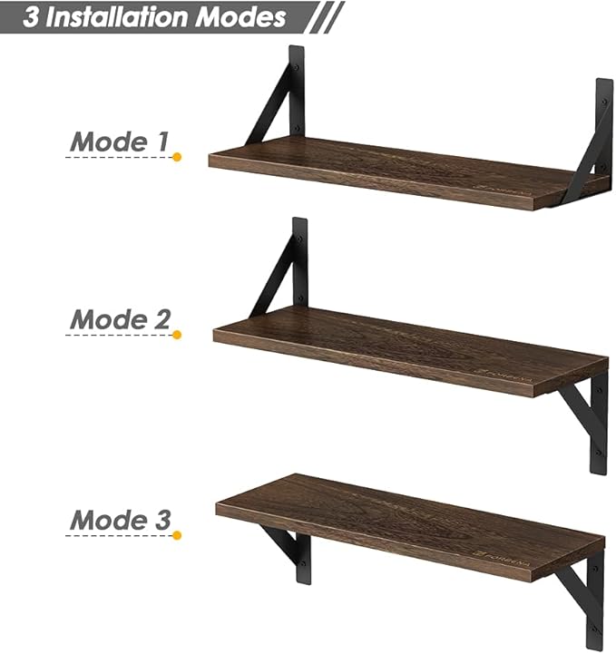 Forbena Rustic Floating Book Shelves for Wall Set of 3, 17 Inch Wood Wall Bookshelf for Bedroom, Wooden Wall Mounted Hanging Shelf for Office Living Room Bathroom Decor Pictures Books (Dark Brown)