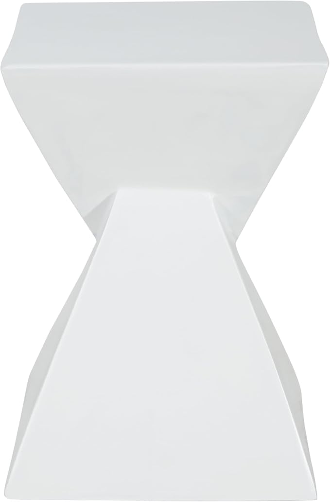 ø12.5'' Square Hourglass Side Table End Table for Living Room, Modern Retro Style, Magnesium Oxide & Light Weight for Indoor & Outdoor, No Assembly, Wood Grain, White
