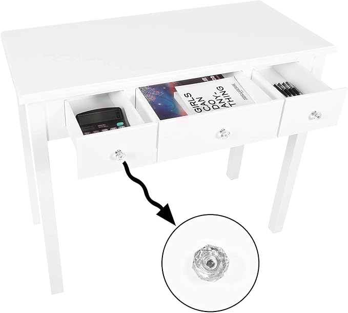 STHOUYN Home Office Small Writing Desk with Drawers Bedroom, Study Table for Adults/Student, Vanity Makeup Dressing Table Save Space Gifts White (White)