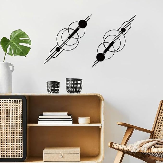 ruelen 2 Pcs Small Metal Abstract Wall Art, Modern Minimalist Wall Decor Single Line Art Metal Vertical Wall Decor Geometric Wall Hanging Sculptures for Home Bedroom Living Room, 15.7 x 5.1 Inch