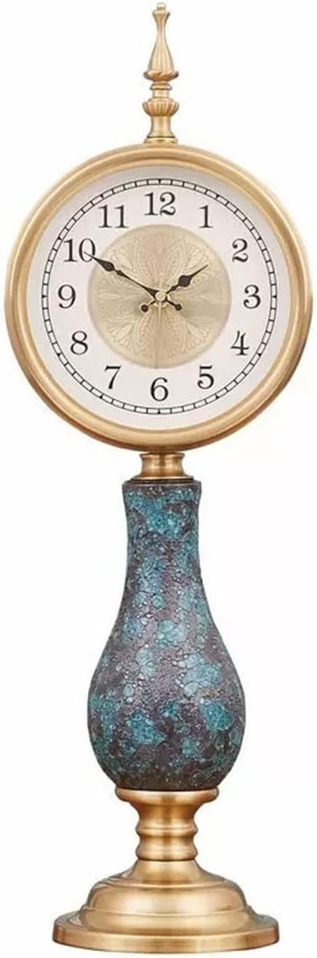 Desk Clock European Style Retro Decorative Clock Table Clock Ornaments Creative Light Luxury Clock Ceramic Clock Body Suitable Home Bedroom Decor (Color : Brass)