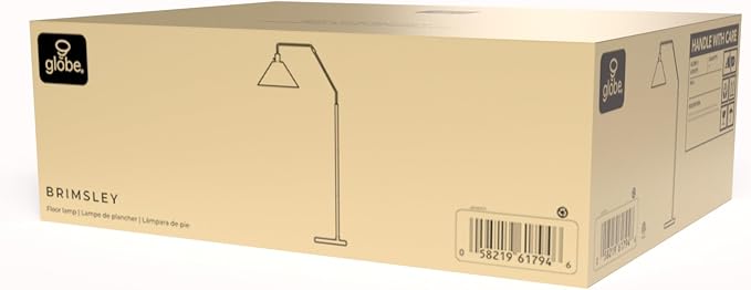 Globe Electric 61000171 65" Floor Lamp, Matte Black, Off-White Tapered Fabric Shade, On/Off Rotary Switch on Socket, 5-Foot Black Cord, 1-Light, 100W E26/Medium Base Bulb
