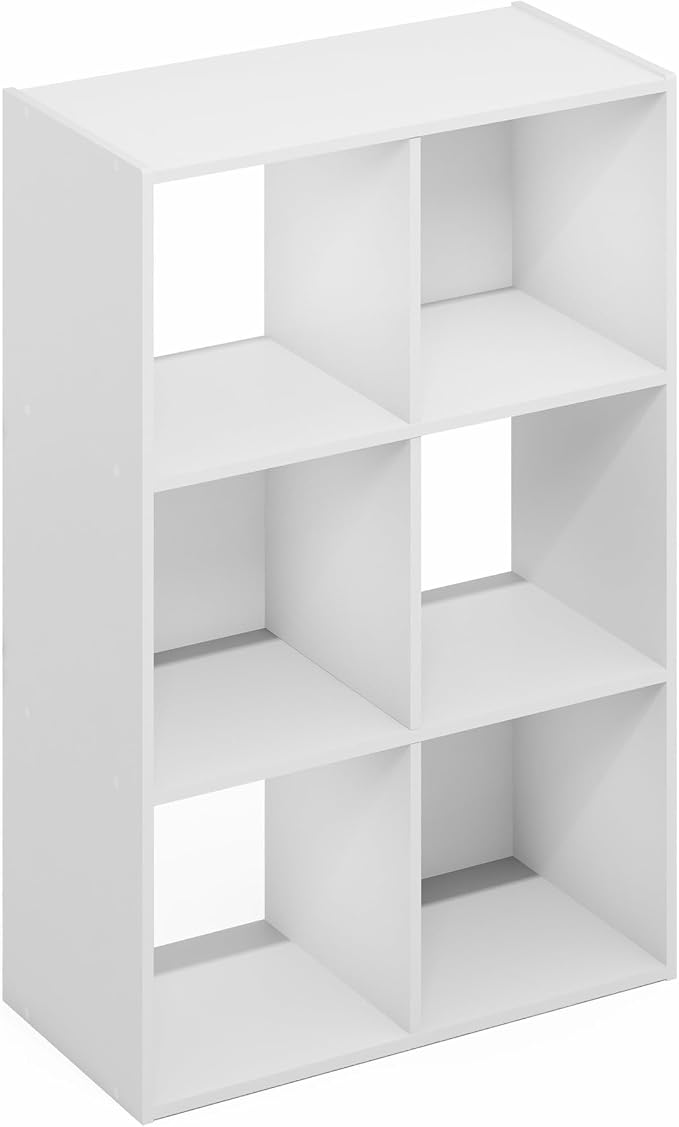 Furinno PELLI Book Shelf, 3x2 Bookshelf, Cube Storage Organizer Cabinet, 11.6 x 24.2 x 35.9, for Living Room, Bedroom, Home Office, Plain White