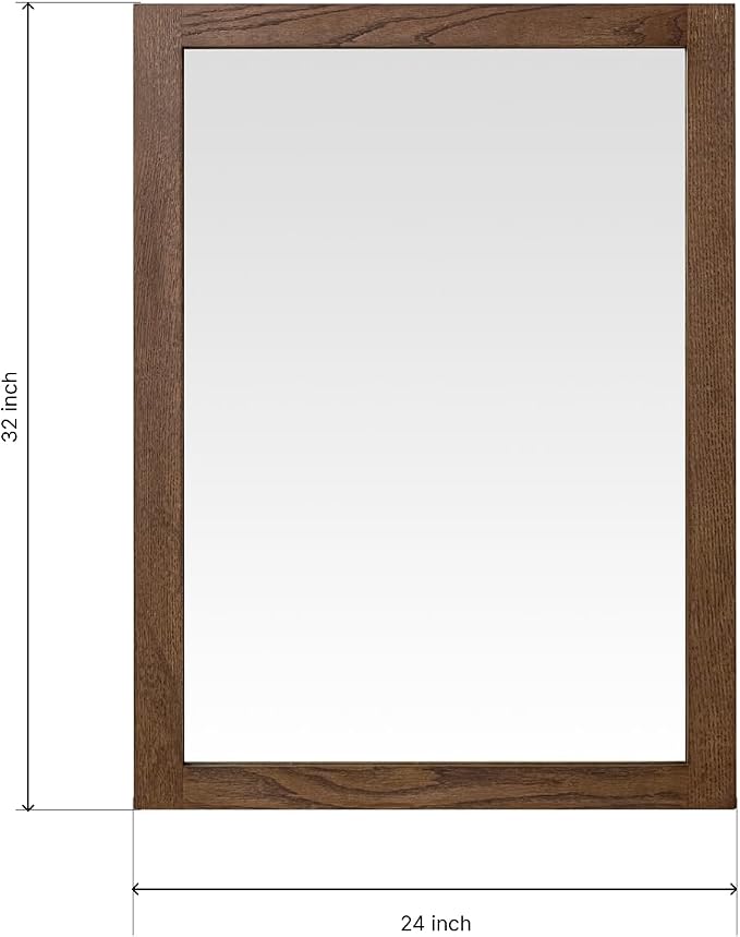 ARIEL Rectangular Wooden Mirror 24" x 32" in Brown Oak, Flexible Horizontal/Vertical Hanging for Bathroom, Vanity, Entryway & Living Room Decor, Farmhouse Style