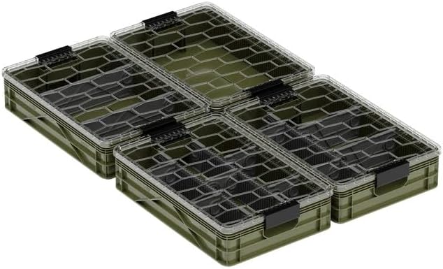 SIDIO Quarter Crate 4 Pack of Stackable Storage Bins - Organizer Bins with Dividers for Garage Organization, Home Storage - Heavy Duty Plastic Containers - 19.16” x 12.75”x 4.57” (Green)