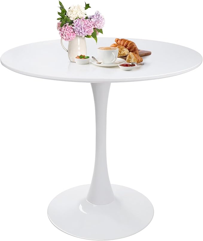 Round Dining Table 31.5" White Tulip Table with Pedestal Base for 2-4 People Small Space - Kitchen Living Room Cafe