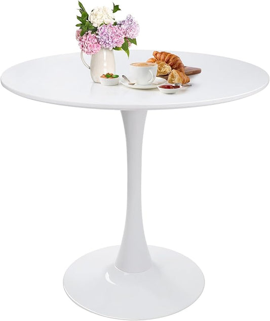 Round Dining Table 31.5" White Tulip Table with Pedestal Base for 2-4 People Small Space - Kitchen Living Room Cafe