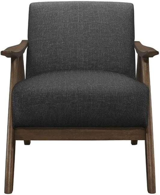Lexicon Mid Century Modern Accent Chair with Solid Wood Frame in Walnut Finish, Upholstered Living Room Lounge Arm Chair, Thick and Comfy Innerspring Seat Cushion, Linen-Look Fabric, Dark Grey