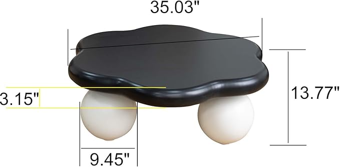35" Modern Coffee Table Petal Shape Low Center Table Cute Irregular Indoor Tea Table with 3 Ball Legs for Living Room Apartment
