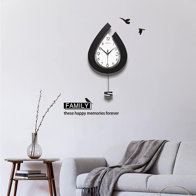 Large Decorative Wall Clock for Living Room Decor Big Pendulum Modern Wall Clock for Kitchen Bedroom Bathroom Non Ticking Silent Clock Wall Decor Battery Operated for Home 31.5 Inch