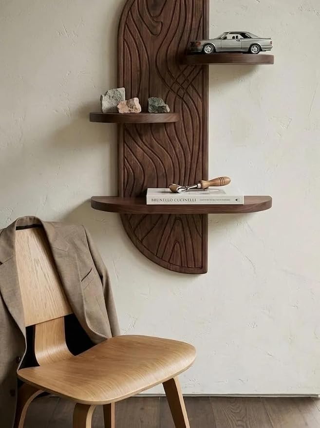 Wood Arched Wall Shelf| Mid-Century Modern Wall Art| Hallway, Kitchen, Bedroom Wall Decor| Floating Plant Stand