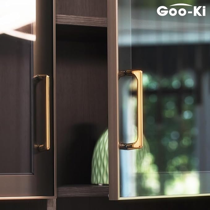 Goo-Ki Shinging Gold Cabinet Pulls with 3.8''(96mm) Hole Centers, Modern Style Zinc Alloy Cabinet Handles for Dresser,Wardrobe,Cupboard- 2 Pack