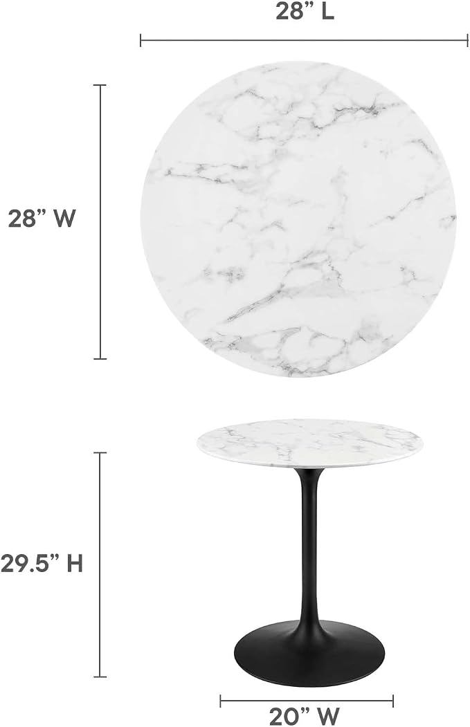 Modway Lippa Mid-Century Modern 28" Round Artificial Marble Dining Table in Black White