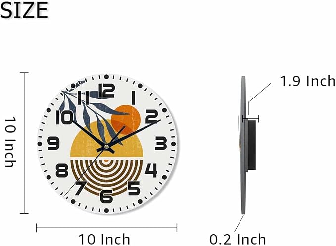 Abstract Sunset Wall Clock 10 inch Round Silent Non Ticking Wood Wall Clocks Battery Operated Easy to Read Decorative Wall Clock for Bedroom Kitchen Living Room Bathroom
