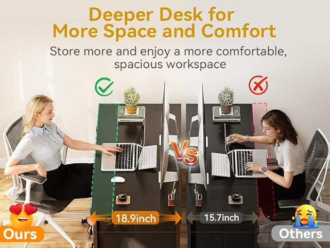 ODK 48 Inch Computer Desk with 8 Fabric Drawers, Modern Office Desk with Large Storage for Home Office, Study, Gaming, Black