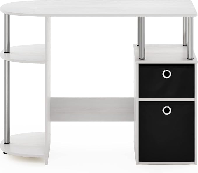 Furinno Jaya Simplistic Computer Study Desk, White Oak/Chrome/Black