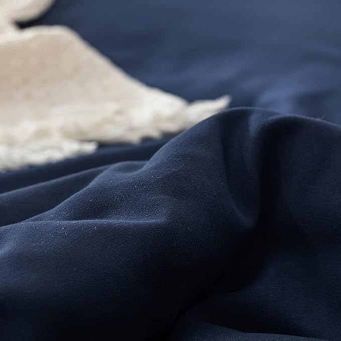 Pureant Navy Blue Comforter Queen Set Dark Blue Bedding Comforter Set Solid Color Blanket Quilts Men Women Cotton Blue Queen Size Bedding Breathable Soft Navy Blue Comforter with 2 Pillowcases