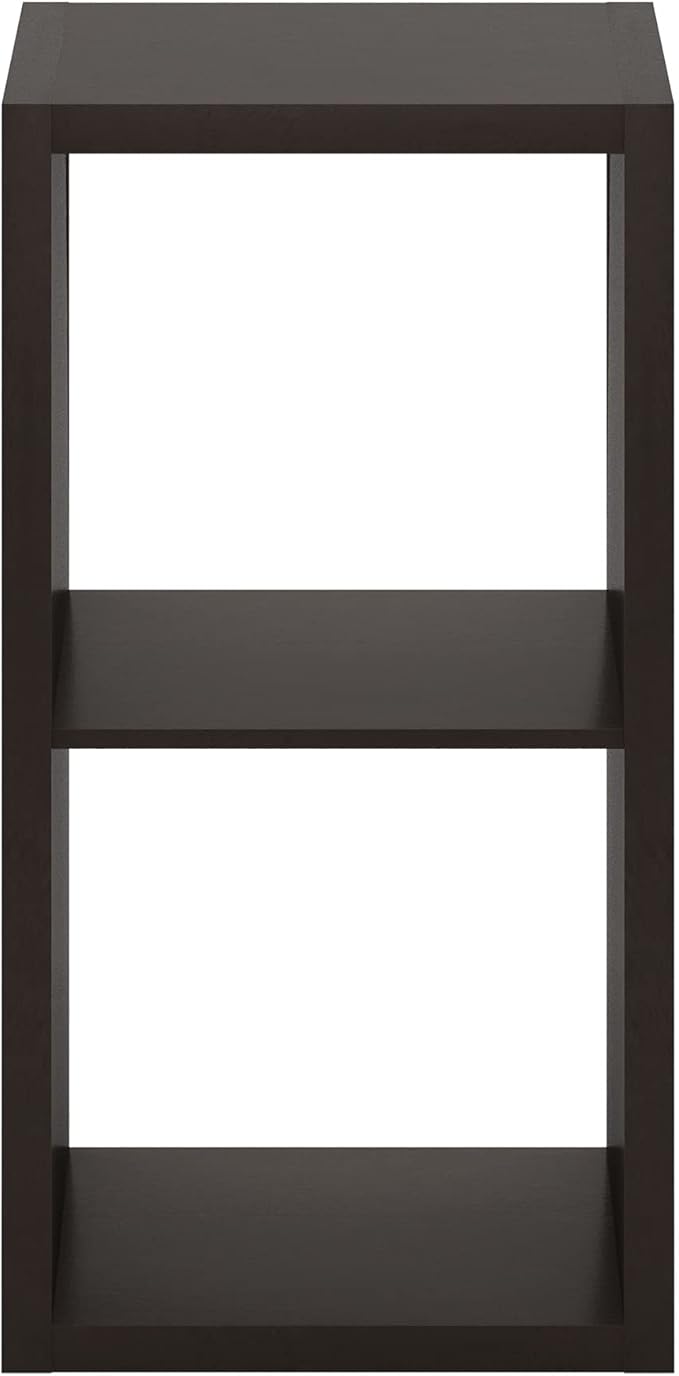 Furinno CUBICLE Book Shelf, 2-Cube Bookshelf, Extra Thick Frame Horizontally & Vertically Reversible Bookcase with Open Back, 14.6" x 16" x 30", for Living Room, Bedroom, Home Office, Black Dark Oak