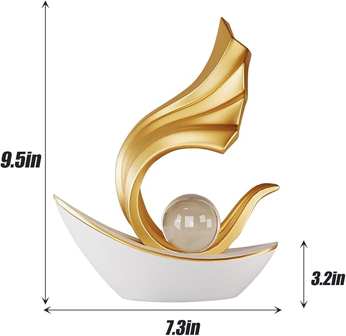Modern Nautical Sailboat Sculpture | Abstract Art Boat Statue | Living Room, Coffee Table, TV Stand & Boat Bookshelf Deco (White)