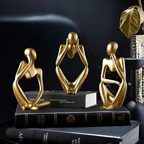 Asng Resin Thinker Style Abstract Sculpture Statue Collectible Figurines Home Office Bookshelf Desktop Decor (Gold, Think Deeply,Large)