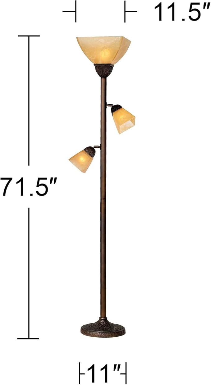 Franklin Iron Works Rustic Farmhouse Mission Torchiere Floor Lamp 71 1/2" Tall Roman Bronze 3-Light Frosted Champagne Amber Glass Shade for Living Room Reading Bedroom Office House Home Decor