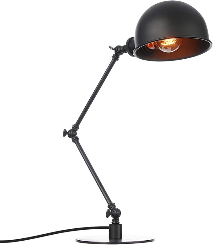 Makeup Vintage Desk Lamp, Adjustable Swing Arm Industrial Metal Task Table Lamp, Bedroom Bedside Night Light Retro Reading Lighting,Black