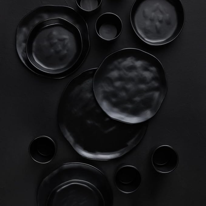 Stone by Mercer Project HEKONDA Modern Stoneware 32-Piece Dinnerware Set, Plate and Bowl Set, Dish Set for 8, Black