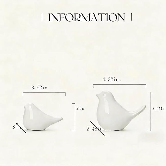 statueBird Statues, Modern Home Decor, Suitable for desks, Bookshelves, bedrooms, Living Rooms, cabinets, and Fireplace Mantel Decorations. Ceramic Animal Statues. (White)