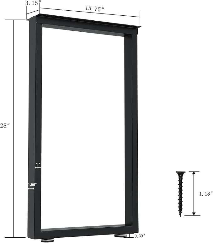 Metal Table Legs 28 Inch Heavy Duty Desk Legs Dining Table Legs Black Metal Coffee Table Legs with Adjustable Feet Pads, Black, Set of 2