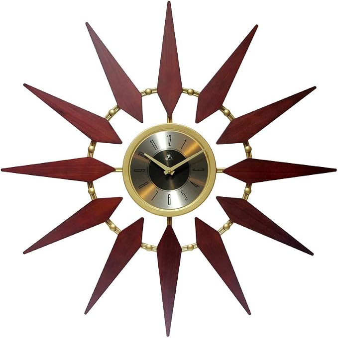 Infinity Instruments Orion Starburst Wall Clock Mid Century Modern 30 inch Large Mid Century Modern Clock Mid Mod Decor Living Room Dining Room Bedroom Retro Quartz Movement