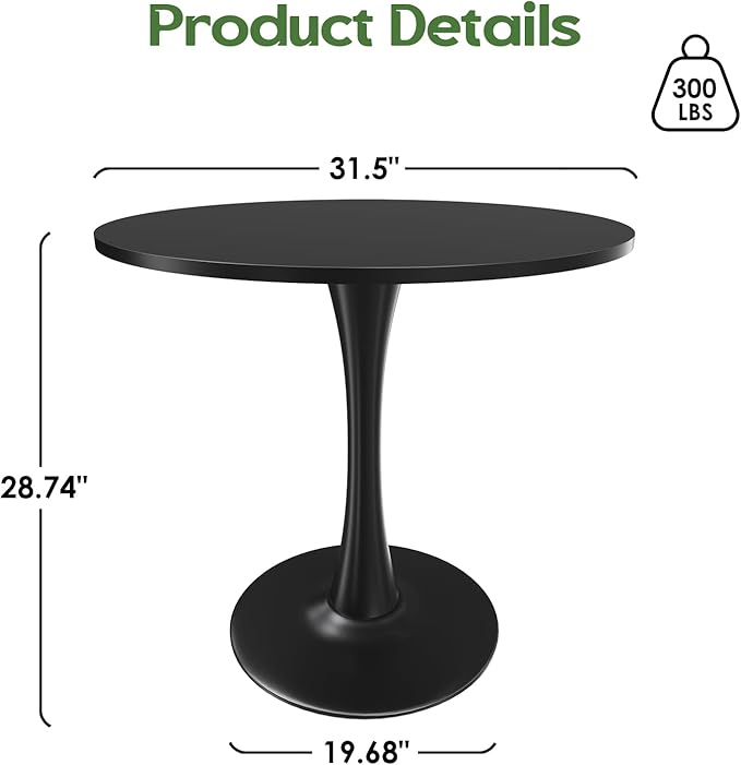 Soohow 31.5" Small Round Dining Table Seats Up to 2-4 People,Wood Tabletop Tulip Dining Table with Metal Pedestal Base