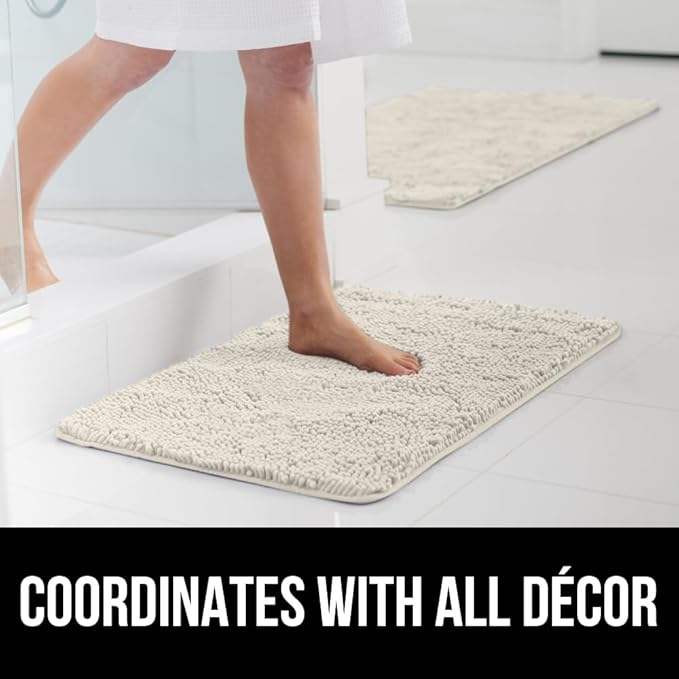 GORILLA GRIP Bath Rug Mat 36x24, Soft Absorbent Chenille, Quick Dry Microfiber Mats, Rubber Backing Washable Shower Floor Rugs, Bathmat Runner, US Designed Bathroom Home Decor Accessories Ivory Cream