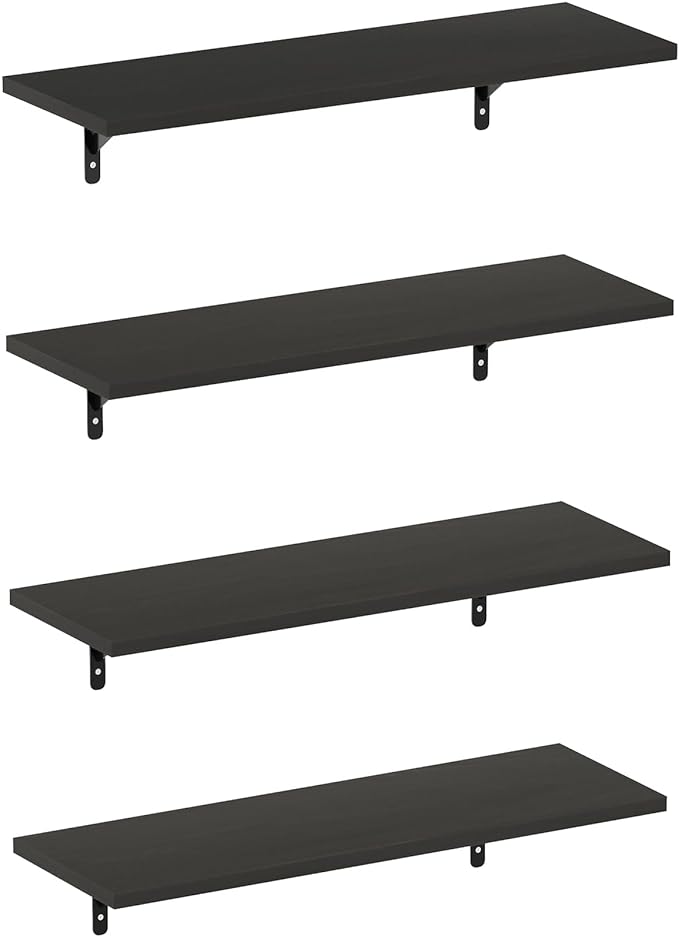 Furinno Rossi Floating Shelves for Wall Set of 4, 23-Inch Wall Shelf, Floating Shelf, Wall Mounted Shelves, for Bathroom, Bedroom, Living Room, Espresso