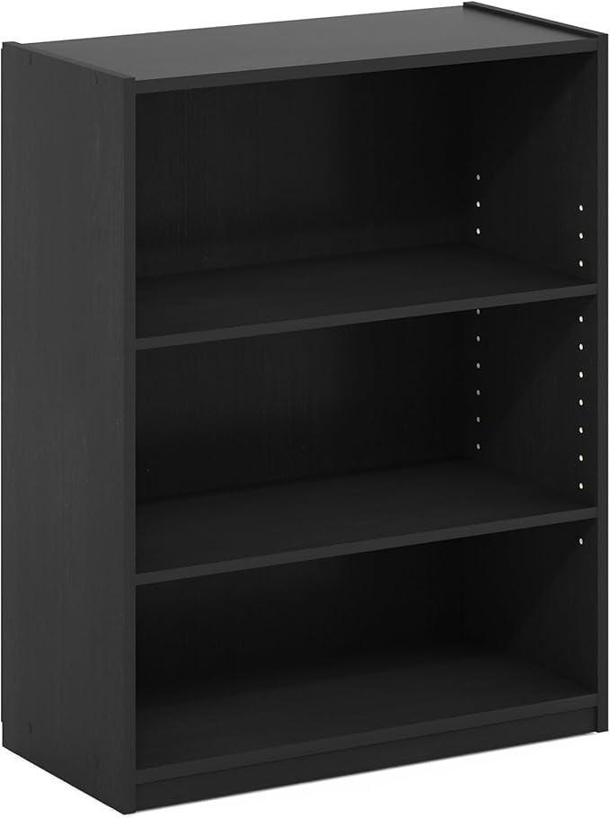 Furinno GEHRY Book Shelf, 3-Tier Small Bookshelf, Bookcase with Adjustable Shelves, 11.6 x 24.8 x 31.6, for Organization and Storage, for Living Room, Bedroom, Home Office, Blackwood