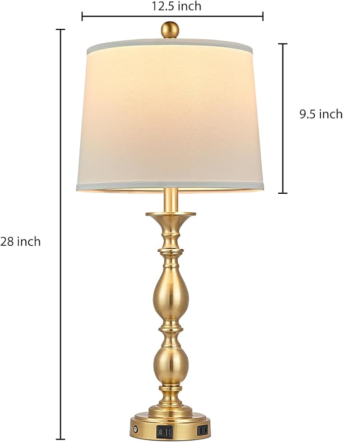 28" Tall Modern Table Lamps Set of 2 with USB A+C Ports and AC Outlet, 3 Way Touch Metal Bedside Lamps for Bedroom, Gold Farmhouse Nightstand Lamps for Living Room