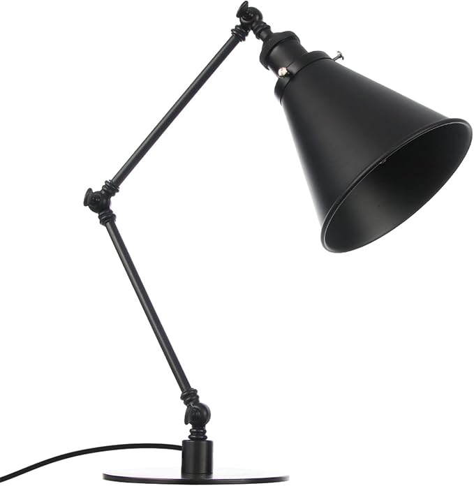 Makeup Vintage Desk Lamp, Industrial Metal Task Table Lamp with Adjustable Swing Arm, Bedroom Bedside Night Light Cafe Antique Reading Lighting,Black