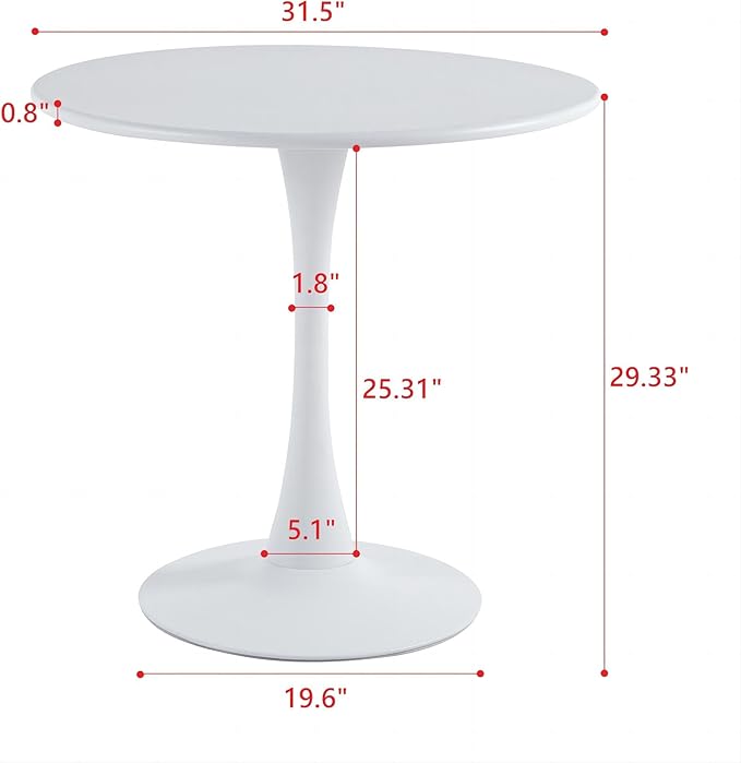 31.5" Mid-Century Round Dining Table for Outdoor, Tulip Table Metal Kitchen Dining Table for 2-4 People with Pedestal Base Leisure Coffee Table Office Living Room Small Space, White