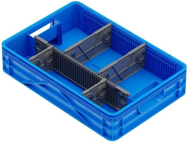 SIDIO Quarter Crate 4 Pack of Stackable Storage Bins - Organizer Bins with Dividers for Garage Organization, Home Storage - Heavy Duty Plastic Containers - 19.16” x 12.75”x 4.57” (SidioBlue)