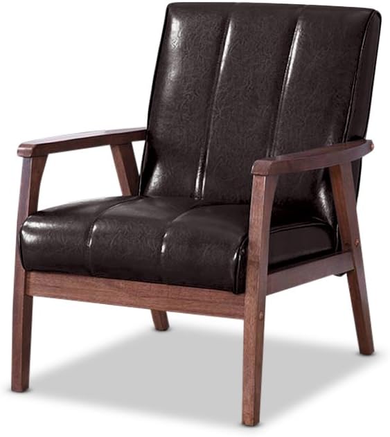 Baxton Studio BBT8011A2-Brown Living-Room-Chairs, Medium, Leather, Dark Brown