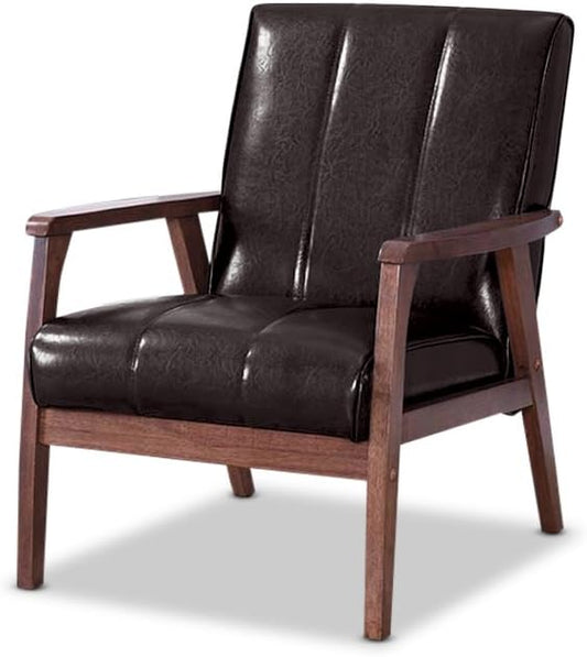 Baxton Studio BBT8011A2-Brown Living-Room-Chairs, Medium, Leather, Dark Brown