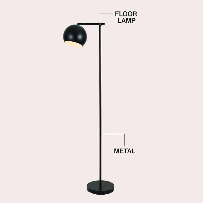 JONATHAN Y 58.5" Black Metal Cylinder Floor Lamp Modern Contemporary Minimalist Standing Lamp for Living Room Bedroom with Metal Dome Shade Foot Switch LED Bulb Included JYL3088B