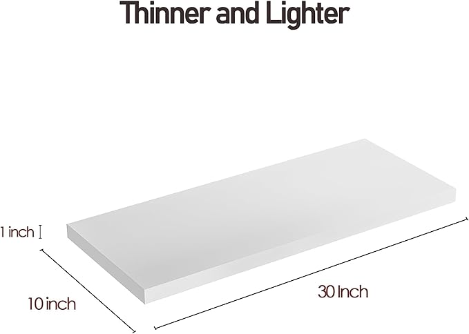 Wall Shelf Set of 1, White Floating Shelves 30 in W x 10 in D x 1 in H, Wooden Floating Wall Shelf with Invisible Brackets for Living Room/Bedroom/Bathroom/Kitchen Storage and Decor